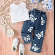 One Set 1Stell Tops and Bottoms for Girls Hari Raya Cute 3In1 Suit 2-15 Years Oeset 3-4 Years 5-6 Ye