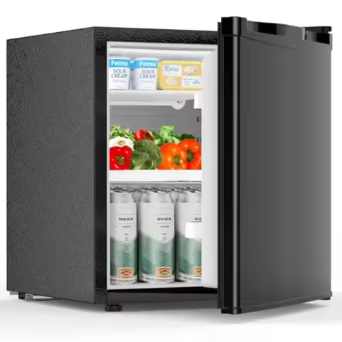 1.6 Cu.Ft Compact Fridge with Freezer in Stainless Steel 7 Temperature Settings Energy-efficient Low