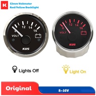 KUS 8-16V Display Volt Meters 52mm Black Voltmeters Voltage Gauges with Red or Yellow Backlight for 