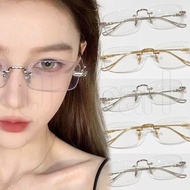 [GOOD] Vintage Rimless Small Square Frame Glasses - for Women & Men - Gold Color Glasses - Trendy Fr