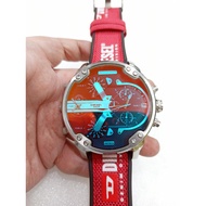 Men's Watch BIG Size DS DZ7313 4Time Chronograph Silver Red Reflective Canvas