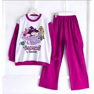 Stelan anak perempuan kasual terbaru celana cargo baju model Sweeter Motif kuromi lucu bahan crinkle