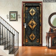 A Pair of Rustic-Style 2D Flat Door Mural Stickers Featuring a Vintage Design. These Self-Adhesive A