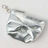 日本 mezzo piano junior 銀色皮革 蝴蝶結 耳機 收納袋