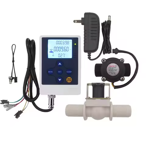 DIGITEN Water Flow Control LCD Digital Flow Meter Volume Rate Display+G3/4" Flow Sensor Meter+Soleno