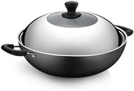 LGFSM Wok, 36cm, 40cm Cast Iron Pot, Uncoated, Iron Pot, Cast Iron Pot, Induction Cooker Gas Stove, Open Flame Universal Wok (Color : Black, Size : 40cm)