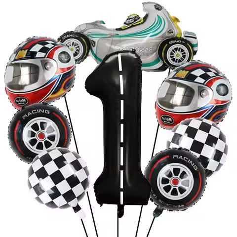 8 pcs Race Car Theme Number Foil Balloon Set 40Inch Digit Motor Helmet Wheel Tire Racing Balloons Bo