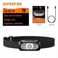 2024 SUPERFIRE HL05-R Mini LED Headlamp USB Rechargeable Headlight 50G with White/Red Light Waterpro