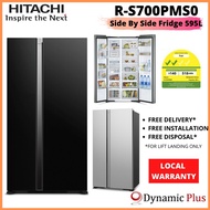 Hitachi R-S700PMS0 Side by Side Fridge 605L Free Gift - Hitachi Rice Cooker RZ-PMA10Y (worth $159)