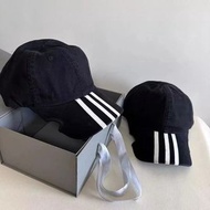 adidas新品愛迪達巴黎聯名帽子三葉印花棒球帽缺口帽子鴨舌帽黑色水洗情侶帽子