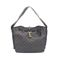 【二手】Gucci GG牛仔單肩包 92732 黑色牛仔皮革肩包 女士二手 B