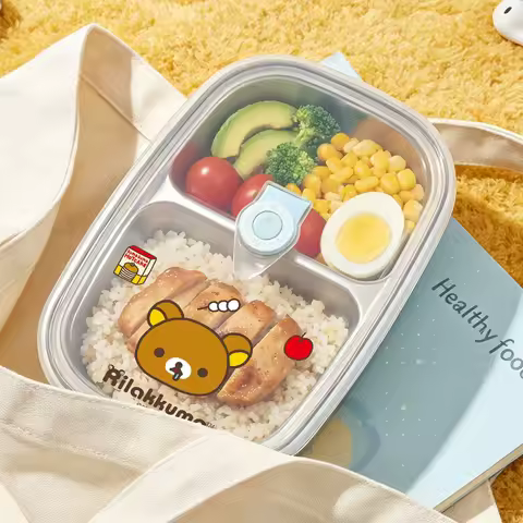 Kawaii 1200ml Japanese Rilakkuma Stainless Steel Lunch Box Divided Lunch Box Student Lunch Box Porta