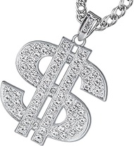 Gold Plated Chain with Crystal Dollar Sign Pendant Necklace, Hip Hop Chain Money Charm Necklace for 