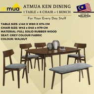 Atmua Ken Dining Set 6 Seater Full Solid Rubber Wood Dining Set