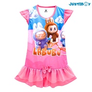 Dress Anak Perempuan Sanrio Kuromi & Labubu Lengan Ruffle Umur 2 - 7 Tahun [JULIA]