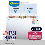 PowerPac Chest Freezer 2 Door CFC Free, Chiller &amp; Freezer 280L  (PPFZ280)