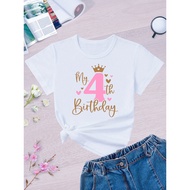 ' 4th Birthday T-Shirt - Age 4 Number 4 Crown Print Party Outfit, 4 Years Old Photo Outfit for 4th B