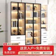 Bookcase Integrated Entire Wall to Top Locker Customized Study Bookcase White Accessible Luxury Dustproof Glass Door Display Cabinet