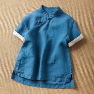 Chinese Style Top, Women's Cheongsam Top Short Sleeve Button Frog