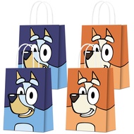 Bluey Family Tote Paper Bag Orange Blue Dog Kraft Paper Color Square Bottom Gift Decoration Baking P