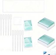 Pack of 100 Pre-Cleaned Microscope Slides and 200 Microscope Cover Glasses with 10 Droppers, 76.2 x 