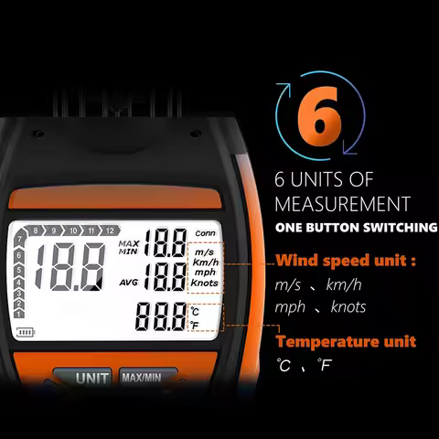 Industrial 3-in-1 Wind Speed Anemometer with Compass Data Logging High-Precision Temperature Average