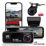 กล้องติดรถยนต์4K + 2K พร้อมบนแผงหน้ารถ GPS 64การ์ด GB SDADAS BSD WiFi Camประกอบด้วยกล้องมุมกว้าง170 