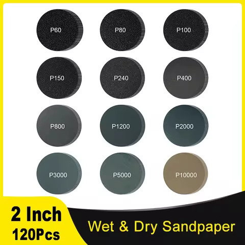 2 Inch 50MM Wet & Dry Sanding Disc 60 to 10000 Grit 120 PCS Silicon Carbide Hook Loop Sandpaper for 