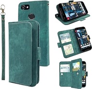 Furiet Compatible with Google Pixel 2 XL Wallet Case Wrist Strap Lanyard Leather Flip Card Holder Stand Cell Accessories Folio Purse Phone Cover for Pixle 2 XL Pixel2XL Pixel2 LX Women Men Green