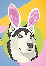 Siberian Husky Dog Wears Rabbit Ears Notebook - 7" x 10" Size - 150 Pages - Wide Rule - Pink Pastels