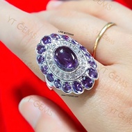 Amethyst Ring Surrounded By Diamonds Real Silver (CZ) YTG-11600