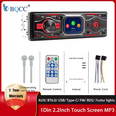 BQCC 2.2 inch Touch Screen MP3 Car Radio Player 60W*4 FM Receiver Bluetooth Phone Charging AUX USB T