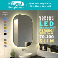 CAHAYA Semi Oval Square Mirror 70x100 cm LED Back Light With Touch Switch | Slim Frame