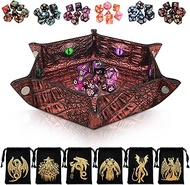 Byhoo DND Rotating Dragon Eye Dice Set, 7 Pieces, Green Polyhedral Dice with Dragon Eye Includes D20
