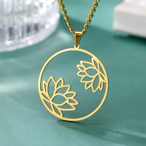 Dawapara Yoga Lotus Flower Women Necklace Buddhist Mandala Minimalism Charm Stainless Steel Healing 
