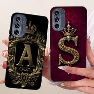 Motorola Moto G62 5G Cover Moto G62 5G Case Silicone Luxury Crown A-Z Letters 2D Flat Pattern Soft P