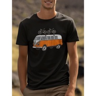 Men'S & Women'S Vintage 1960s Retro Bus & Bicycle Graphic T-Shirt - 100% 220gsm Heavyweight Crew Nec