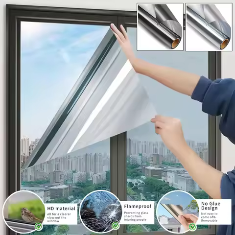 1PC One Way Mirror Window Film Privacy Sun Blocking Glass Sticker Reflective Film Self Adhesive Wind