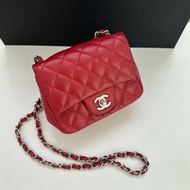Chanel香奈兒CF方胖子 珠光紅色荔枝皮 斜背包