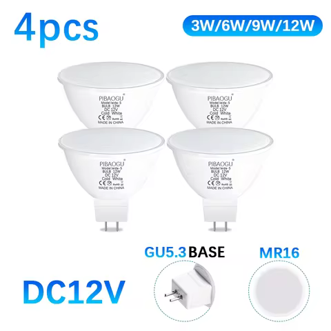 4PCS LED Lights GU3.5 MR16 LED Light Bulbs Spotlight Bulbs 12W 9W 6W 3W LED DC12V GU10 Bombillas MR1