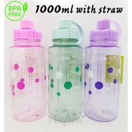 READY STOCK BPA FREE 1000ML New Sport Drinking Water Bottle with Straw Plastic Water Drinking Bottle