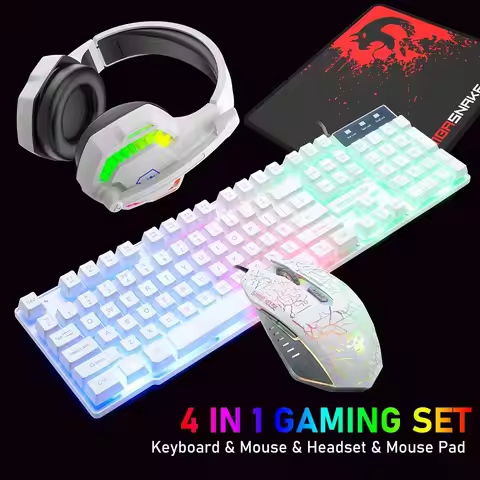 MAMBASNAKE T11 UK 100% Gaming Keyboard&Mouse&Headset&Mouse Pad Combo Set Rainbow Backlit Keyboard, 2