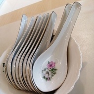 Emas Bunga Kangkung Spoon &amp; Tea Cup Classic Porcelain Vintage Flower Old School Ethnic Flower Sudu Nostalgia Bunga Cawan