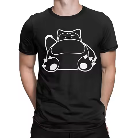 Pokemon Snorlax T Shirt Men's Cotton Unique T-Shirts Round Neck Tee Shirt Short Sleeve Clothing Gift