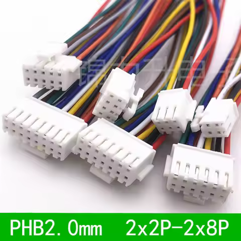 5PCS PHB2.0 PHB 2.0mm Wire Cable Connector 2x2/3/4/5/6/7/8/9/10 Pin Pitch Female Plug Socket 20cm Wi