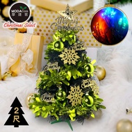 [特價]摩達客耶誕-2尺/2呎(60cm)特仕幸福型裝飾黑色聖誕樹 (果綠金雪系全套飾品)+20燈LED燈插電式彩光*1/贈控制器/本島免運費