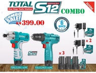 Total 12V Lithium Cordless Drill Driver &amp; Impact Driver