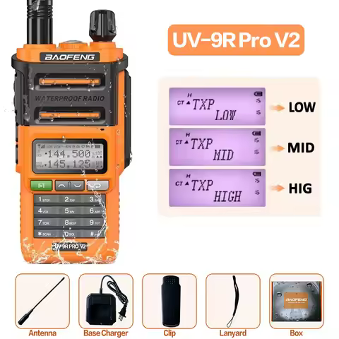 Baofeng UV 9R Pro V2 IP68 Waterproof Walkie Talkie Tri-Power Type-C Charger Dual Band Ham CB Radio T