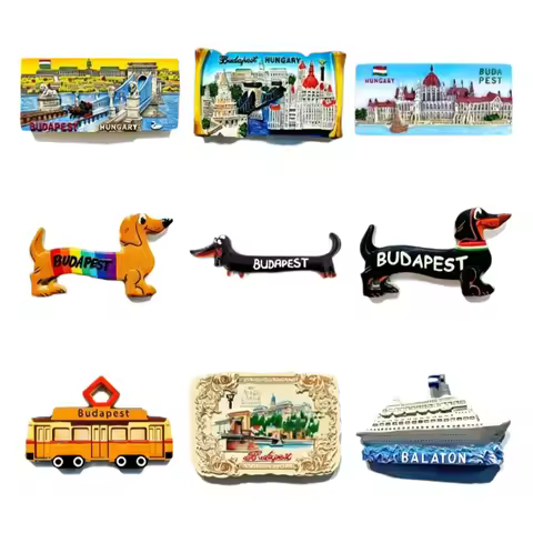 Budapest Hungary 3D Resin Fridge Magnet Set Tourist Souvenir Gift Dachshund Tram Landscape Refrigera