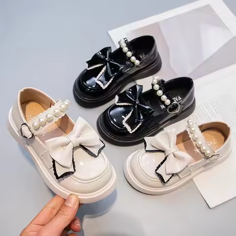 2025 New Girl Leather Shoes Spring Fashion Bow Tie Kids Princess School Shoe Flat Heels Children's D